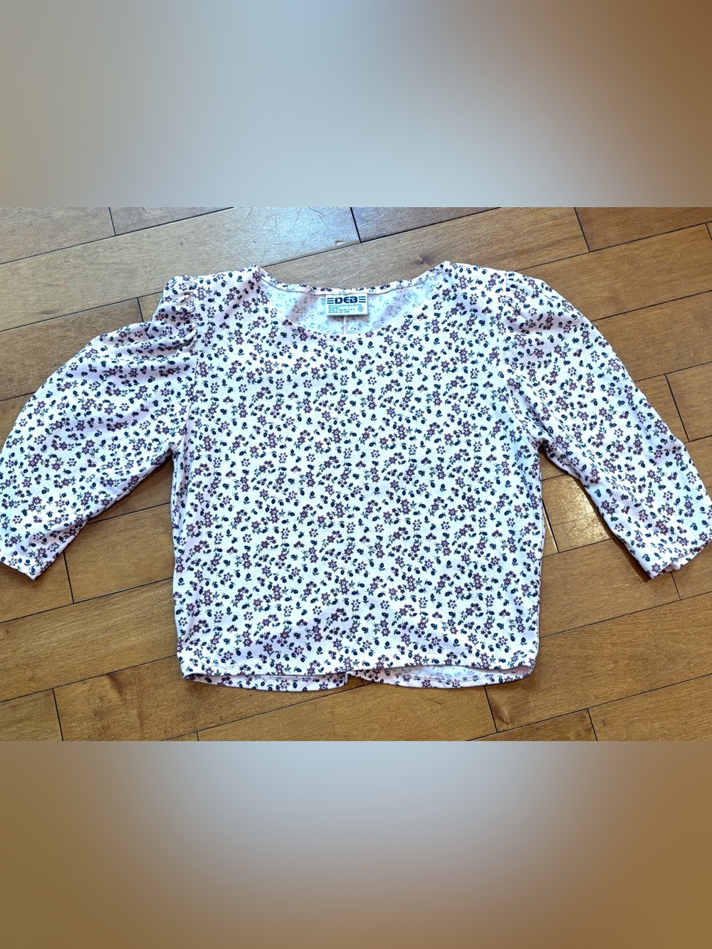 Deb Light Pink 3/4 Sleeve Tee Shoulder Pads Floral Print Prairie Style